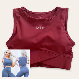 HALIO Dreamy Sports Bra Longline High Neck Full Support Cross Band Maroon  XS